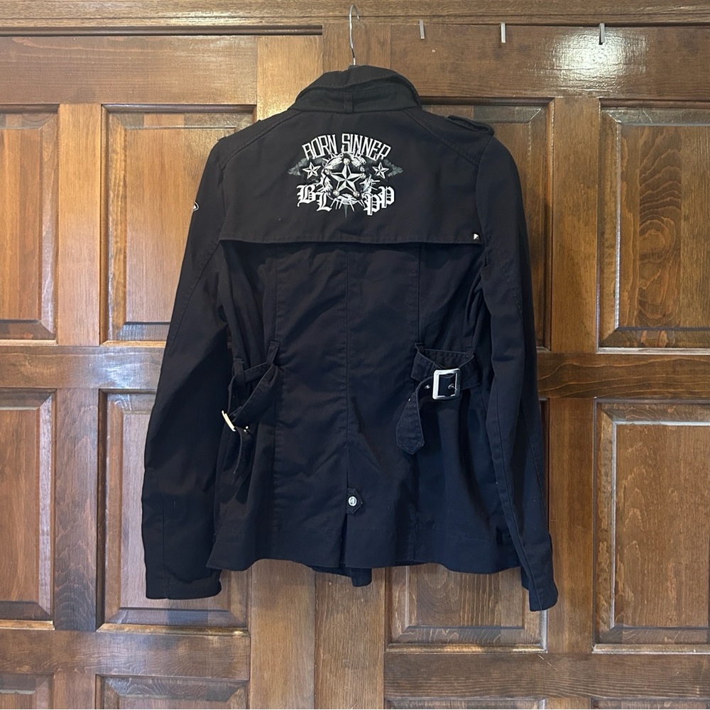 VTG Blac Label Pink Y2K Goth Grunge Jacket Women’s Medium Skull Wings Side Zip - Picture 6 of 13